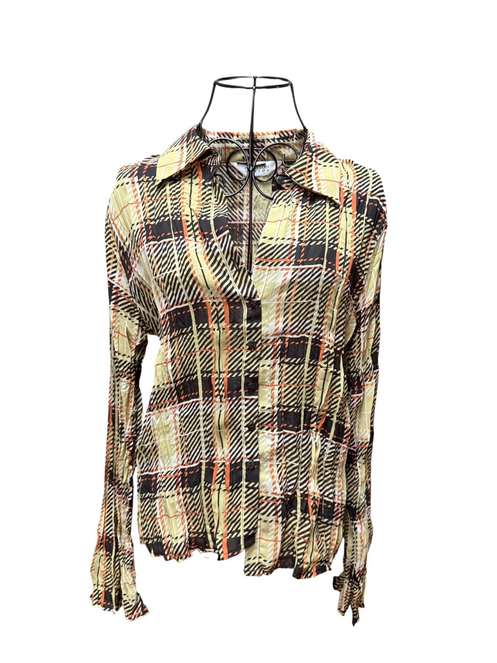 Allison Taylor Yellow, Black and Orange Plaid Button-Down Shirt Medium